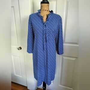 J.Mclaughlin Catalina Dress Ruff Neck Bow Blue Dress Size L